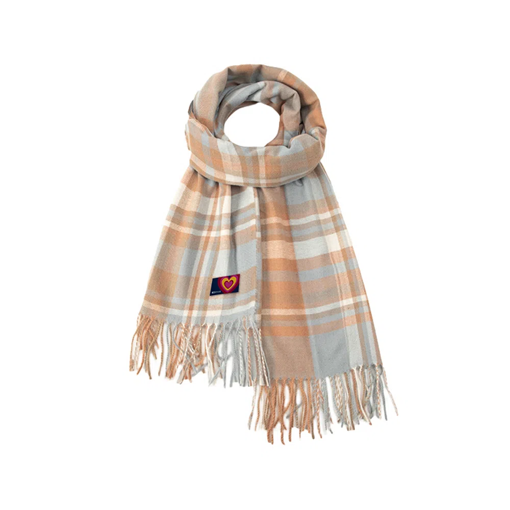 红豆 条纹拼色格子流苏百搭保暖外搭 聚酯纤维 绒线围巾 男女同款情侣款