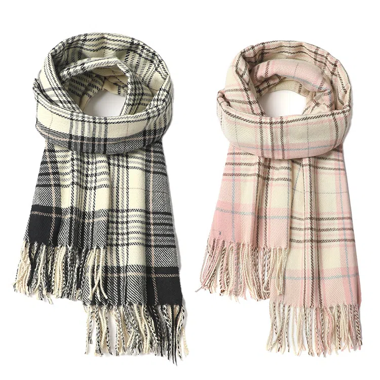 心水好物 学院风韩版简约格子出行氛围感流苏保暖 聚酯纤维 绒线围巾 男女同款情侣款