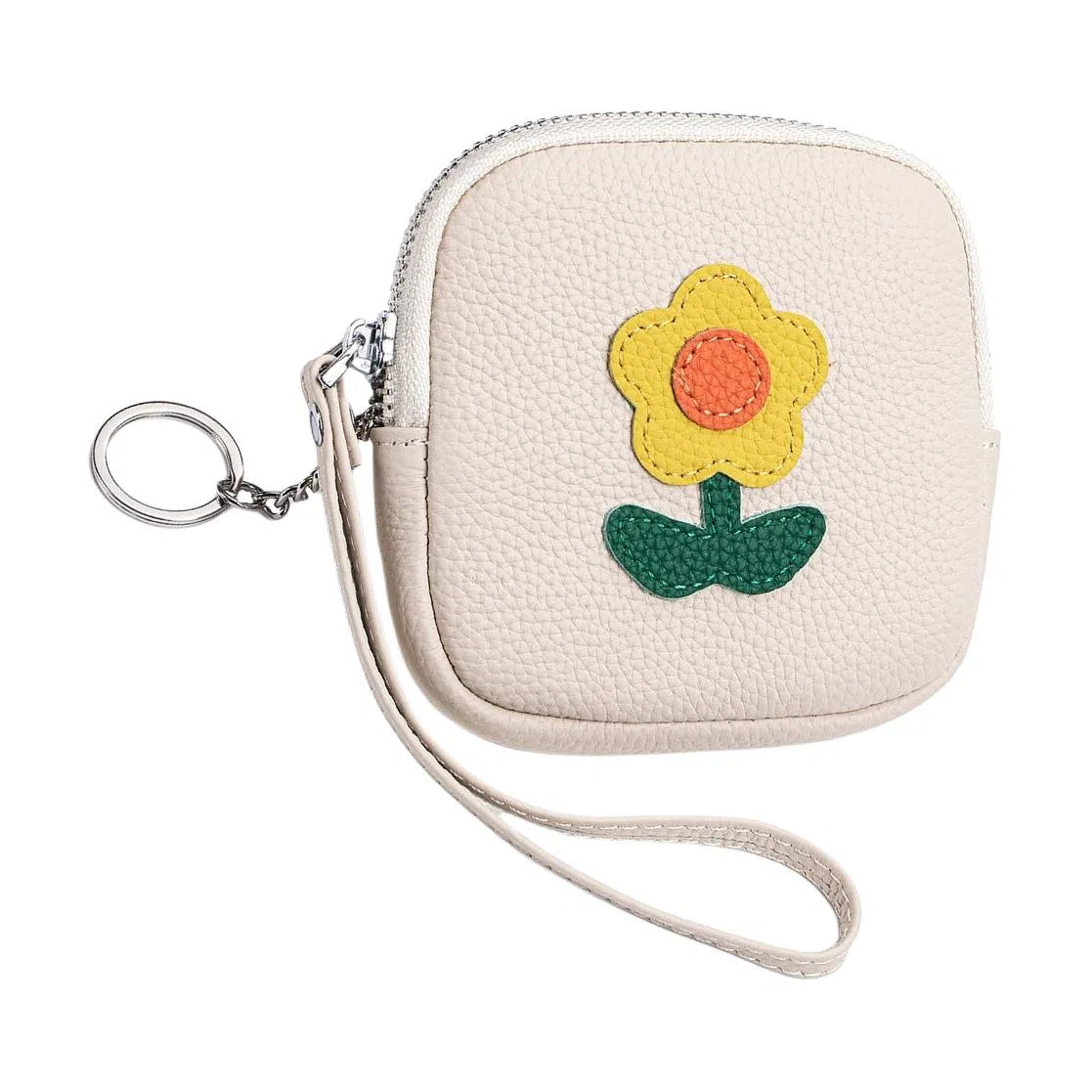 掐尖 真皮小香风花朵钱袋手腕手拿包创意向日葵收纳包 头层牛皮 零钱包 常规 女款 黑色/白色/灰色