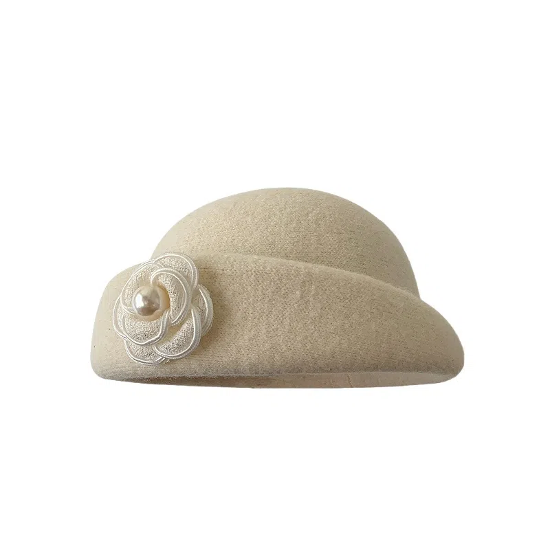钓鱼熊 白色礼帽赫本风千金帽子女款高级百搭显脸小 羊毛混纺 贝雷帽 男女同款情侣款