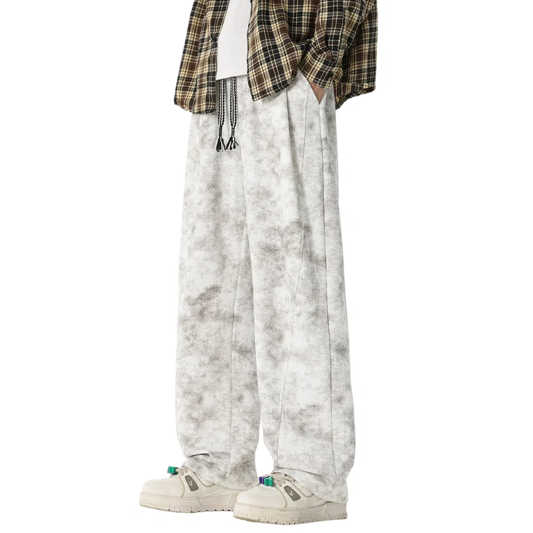 顶峰保罗 美式高街宽松大码长裤垂感复古做旧潮牌简约百搭显高显瘦痞帅直筒运动拖地休闲裤 男女同款