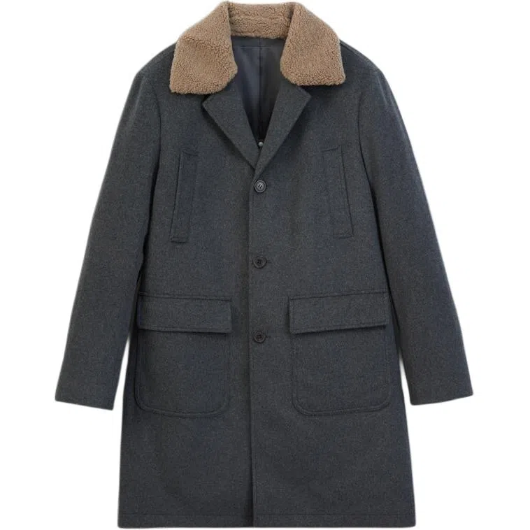 GOLDLION Detachable Shearling Collar Coat