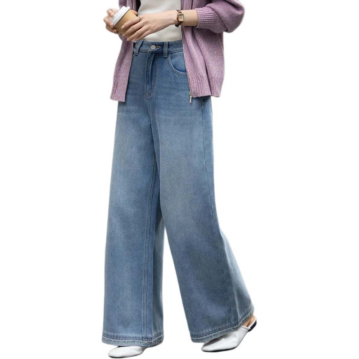 【dme】 冬季云感棉面层通勤高腰直筒毛边拼色设计感休闲百搭时尚潮流高级感简约显高显瘦阔腿长裤韩系知性高品质牛仔裤 女款