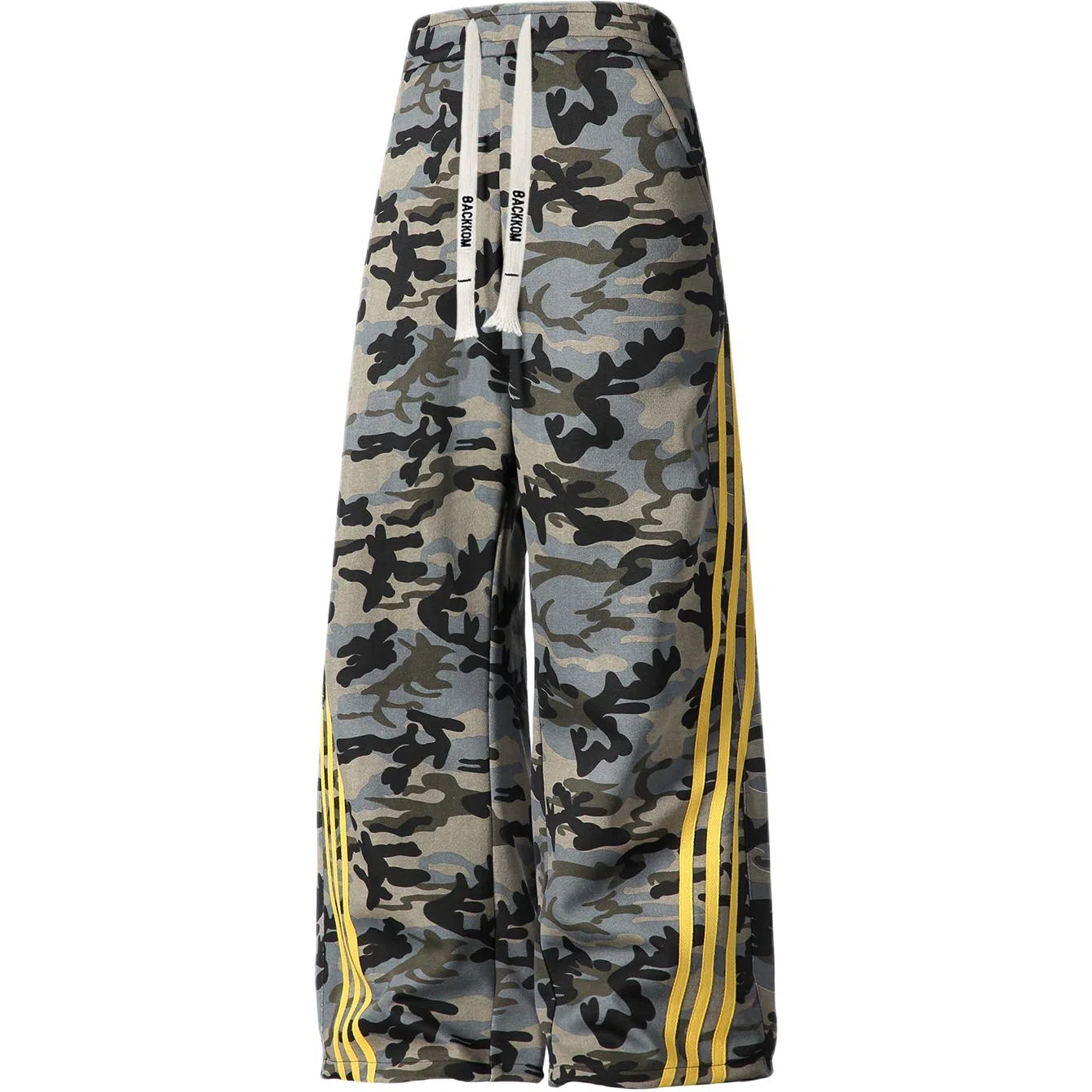 大卫贝肯 弯刀经典小众迷彩条纹微喇长裤美式高街复古品牌字母抽绳设计高级感宽松直筒显高阔腿工装休闲裤 男女同款