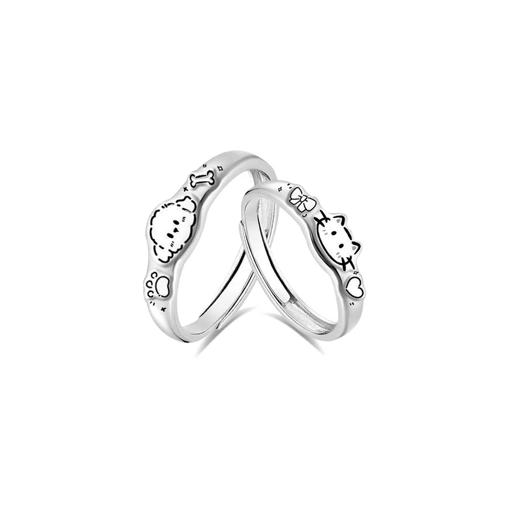 【纯银999】 凤祥囍事 老凤祥 经典时尚小众设计百搭爱意满满萌宠高级感学生日常简约轻奢甜蜜开口可调节 足银 戒指 男女同款情侣款