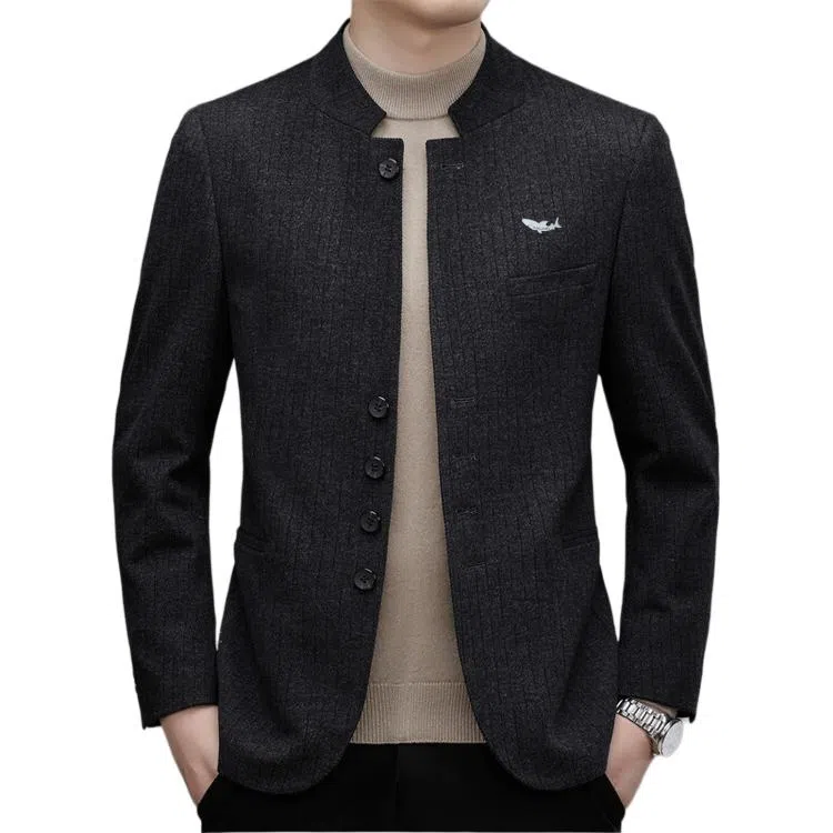 大白鲨 品牌轻奢高品质立领结婚礼服喜公公婚宴装西装中山领外套西服 男款