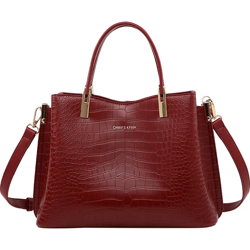 恒源祥 舒适轻盈清新百搭时尚潮流复古 托特包高贵典雅优雅脱俗单肩斜挎包 超纤合成革 手提包 女款 酒红色