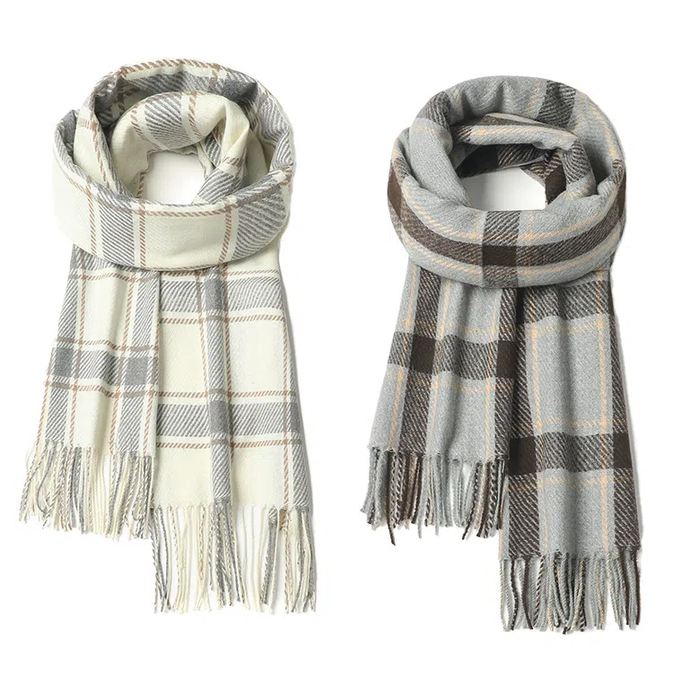 心水好物 高级感韩系小清新百搭黑白格纹柔软保暖加厚披肩围脖 礼盒装 聚酯纤维 绒线围巾 男女同款情侣款