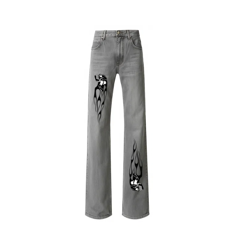 AMBER LIGHT Paris Retro Flame Skull Jeans