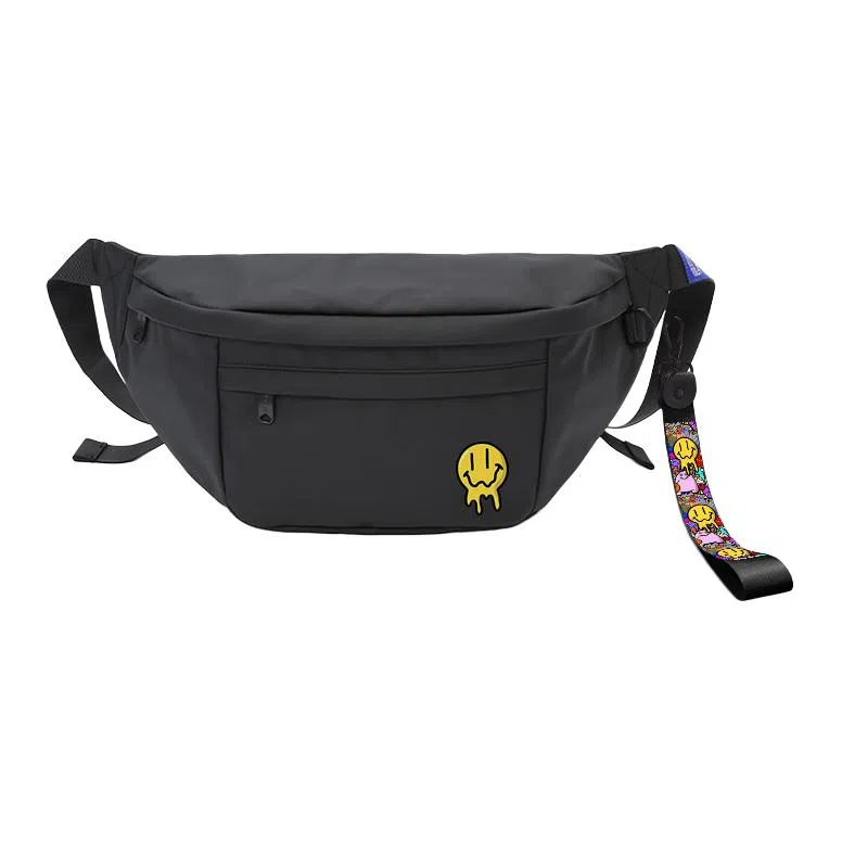 十一宫 溶化笑脸高颜值防水百搭 皮膜 斜挎胸包 大号 男女同款情侣款 白色/黑色