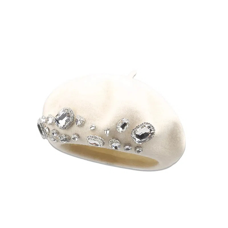 钓鱼熊 重工水钻百搭羊毛呢时尚保暖画家帽百搭显脸小 聚酯纤维 贝雷帽 男女同款情侣款