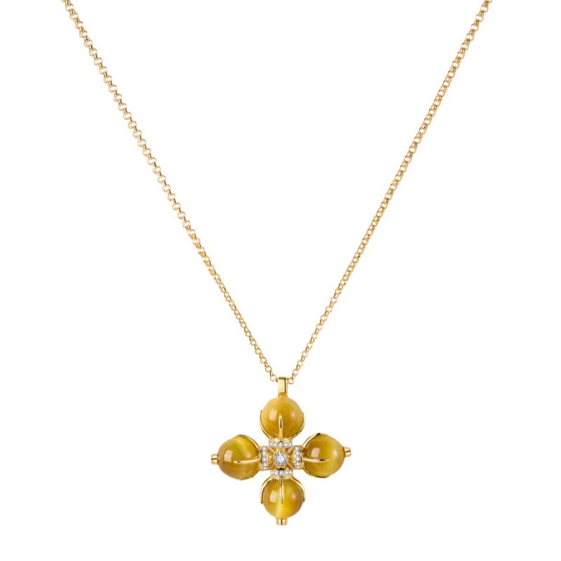 子婳 招财纳福好运连连美拉德四叶草金刚杵十字架设计精美轻奢浪漫甜美优雅气质精致独特 虎眼石 吊坠 女款