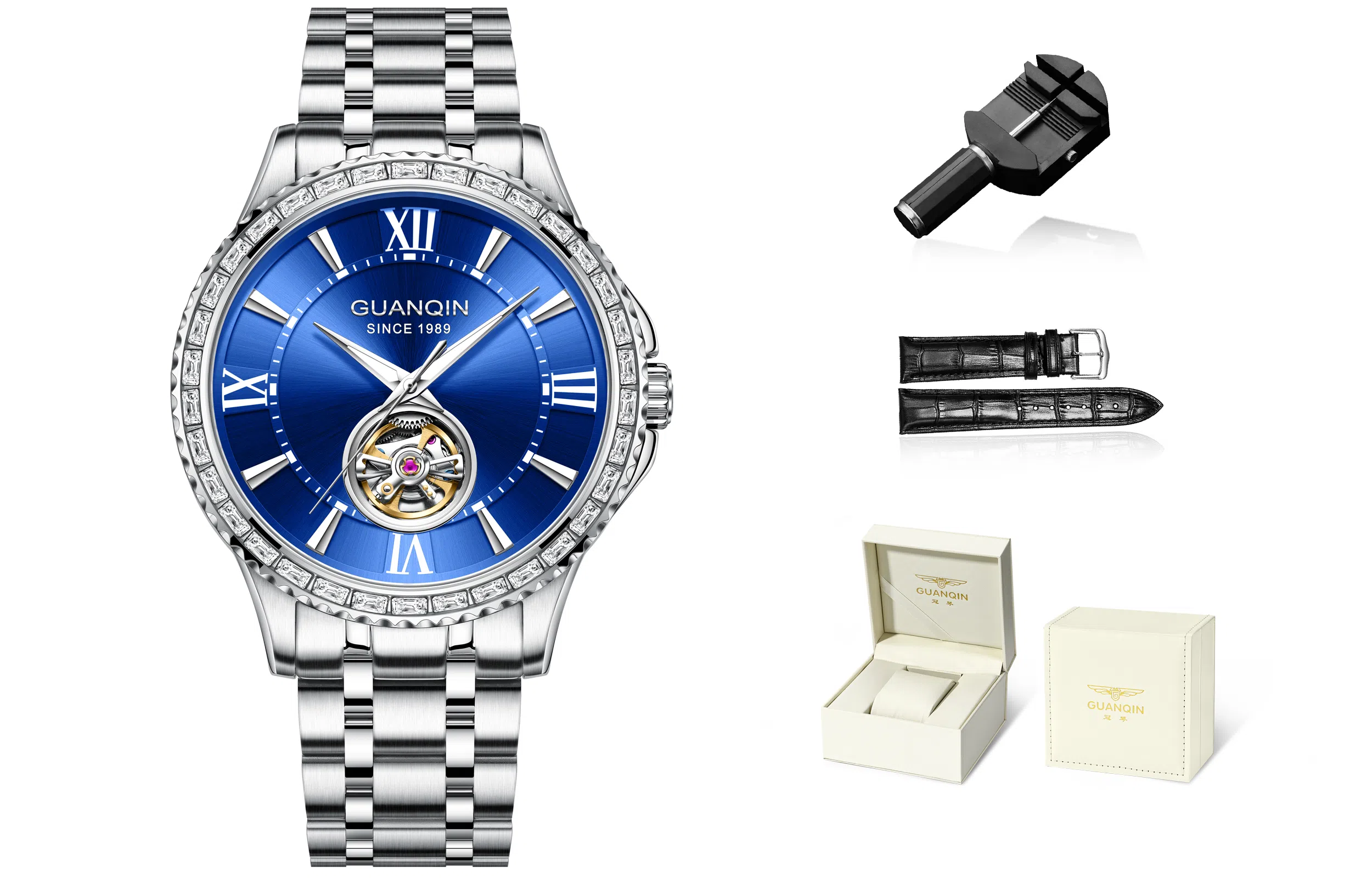 Guanqin Sparkling Series Skeleton Flywheel Mechanical Watch