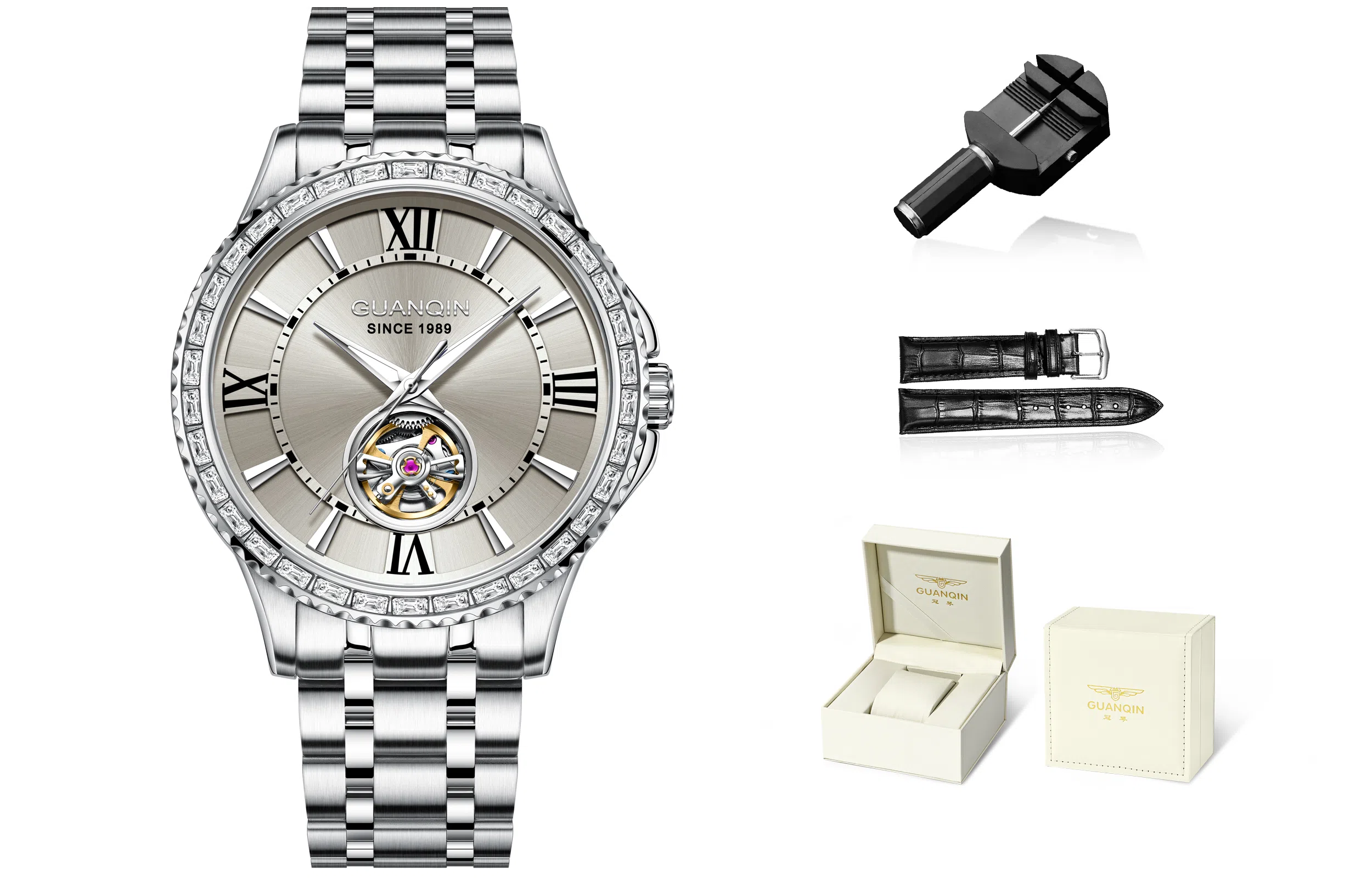 Guanqin Sparkling Series Skeleton Flywheel Mechanical Watch