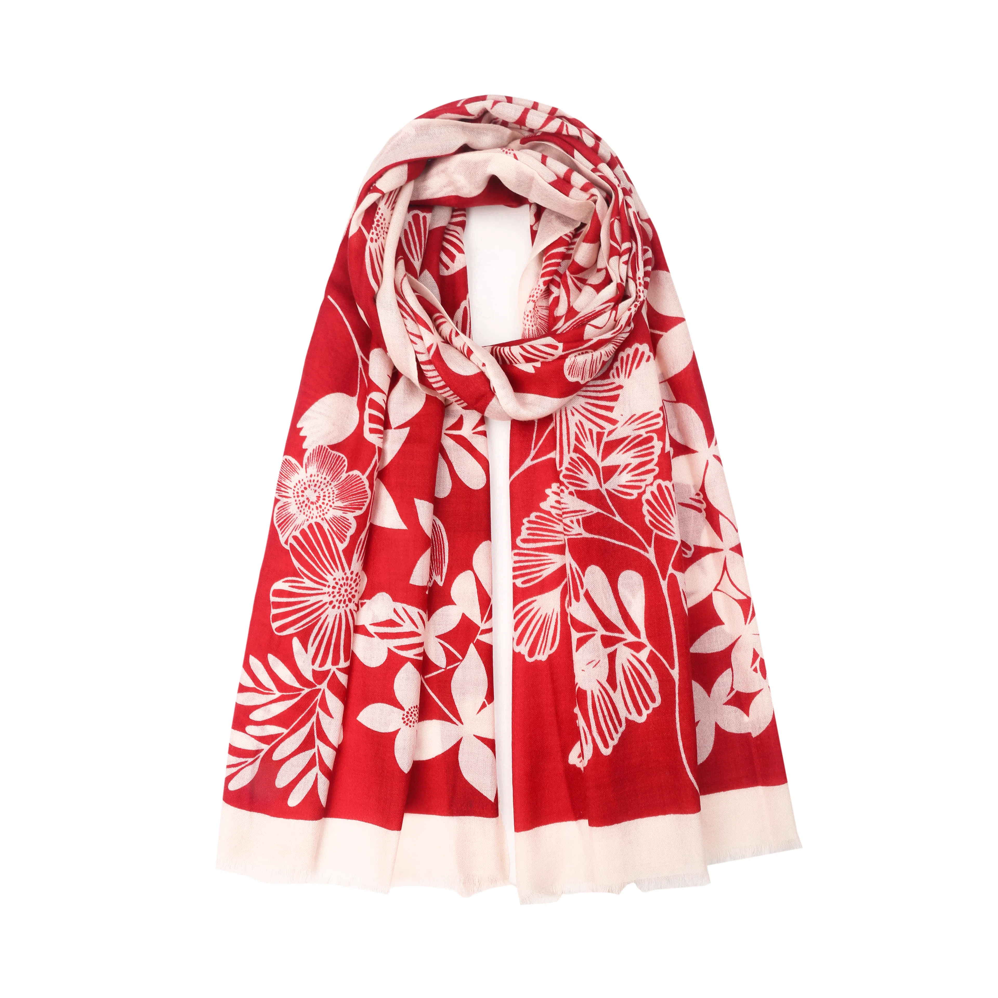 莎莎 花笺系列 纸间花影时尚百搭经典款大花设计优雅精纺长巾 外出拍照旅游必备披肩 绵羊毛 绒线围巾 女款