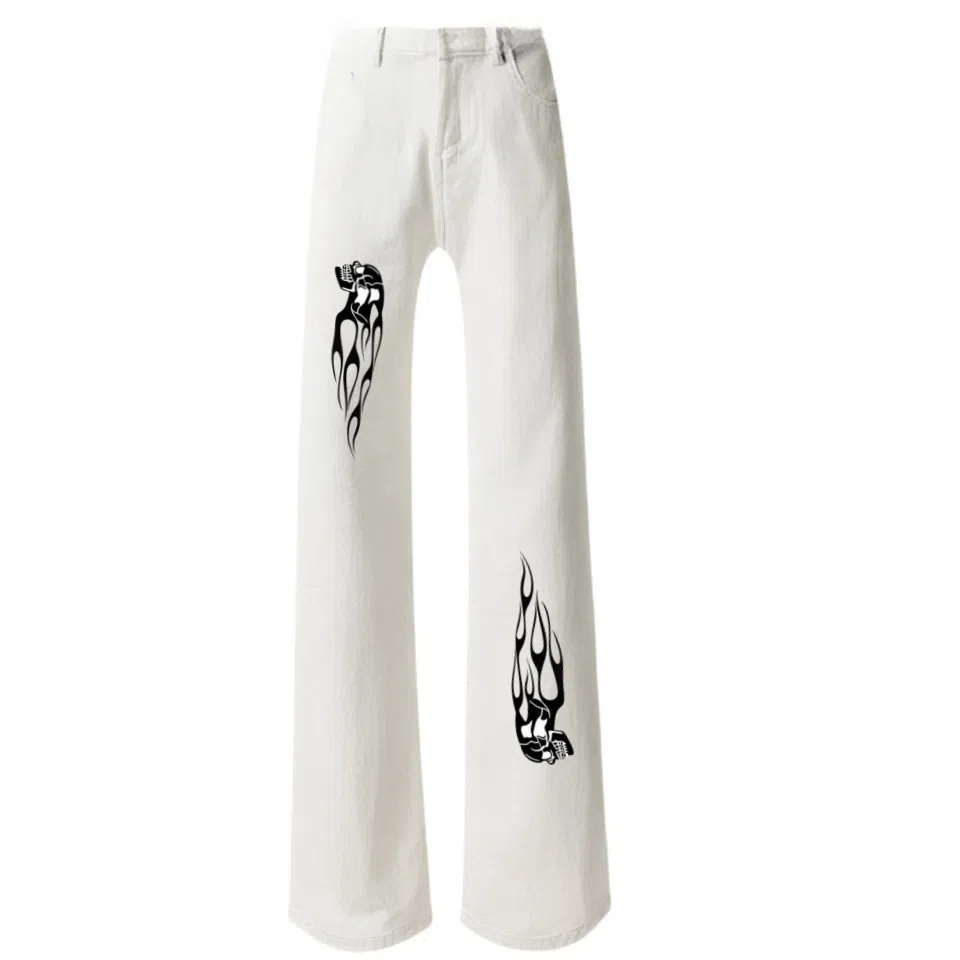AMBER LIGHT Paris Retro Flame Skull Jeans
