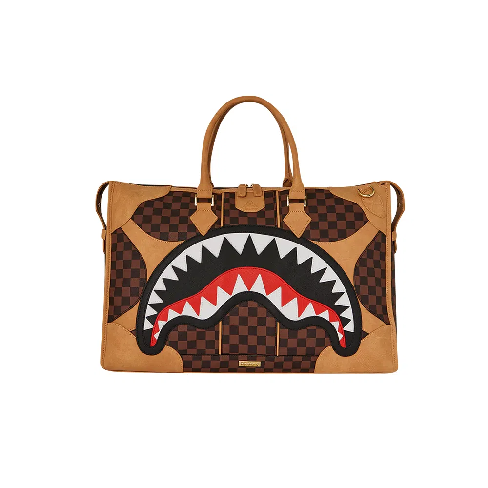 SPRAYGROUND Checkerboard Large Logo Tote Brown