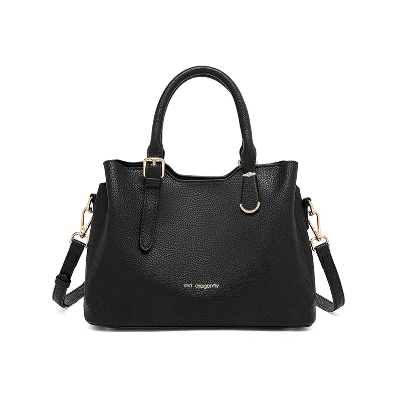 红蜻蜓 礼盒装高级感优雅气质丝巾潮流时尚百搭简约休闲实用通勤单肩包周年生日托特包 牛剖层皮革 手提包 常规 女款 黑色/米白色