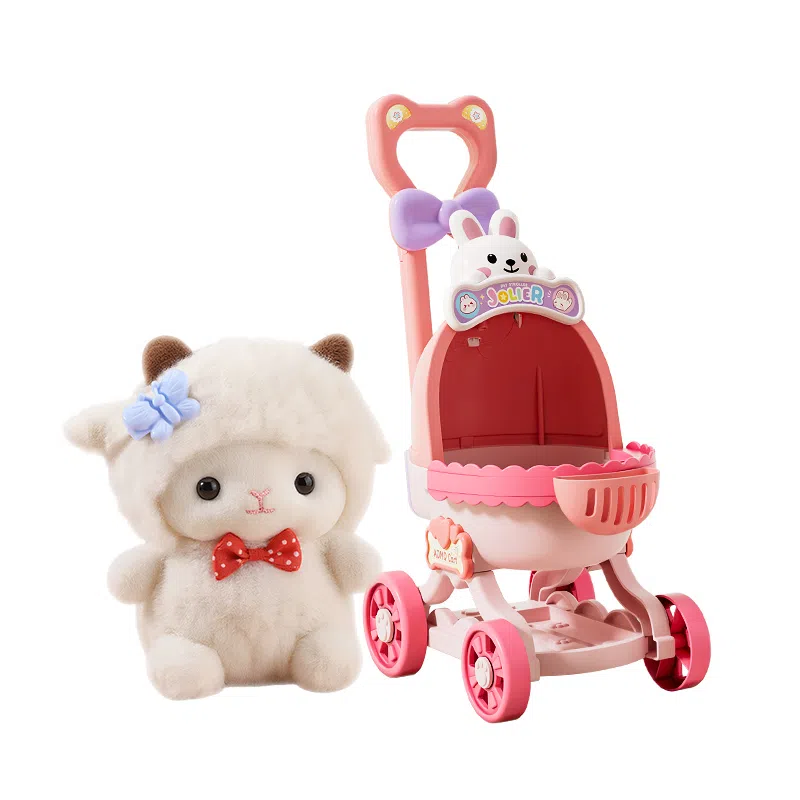 益米 可爱甜崽小羊毛绒公仔宠物推车 陪伴治愈 过家家玩具