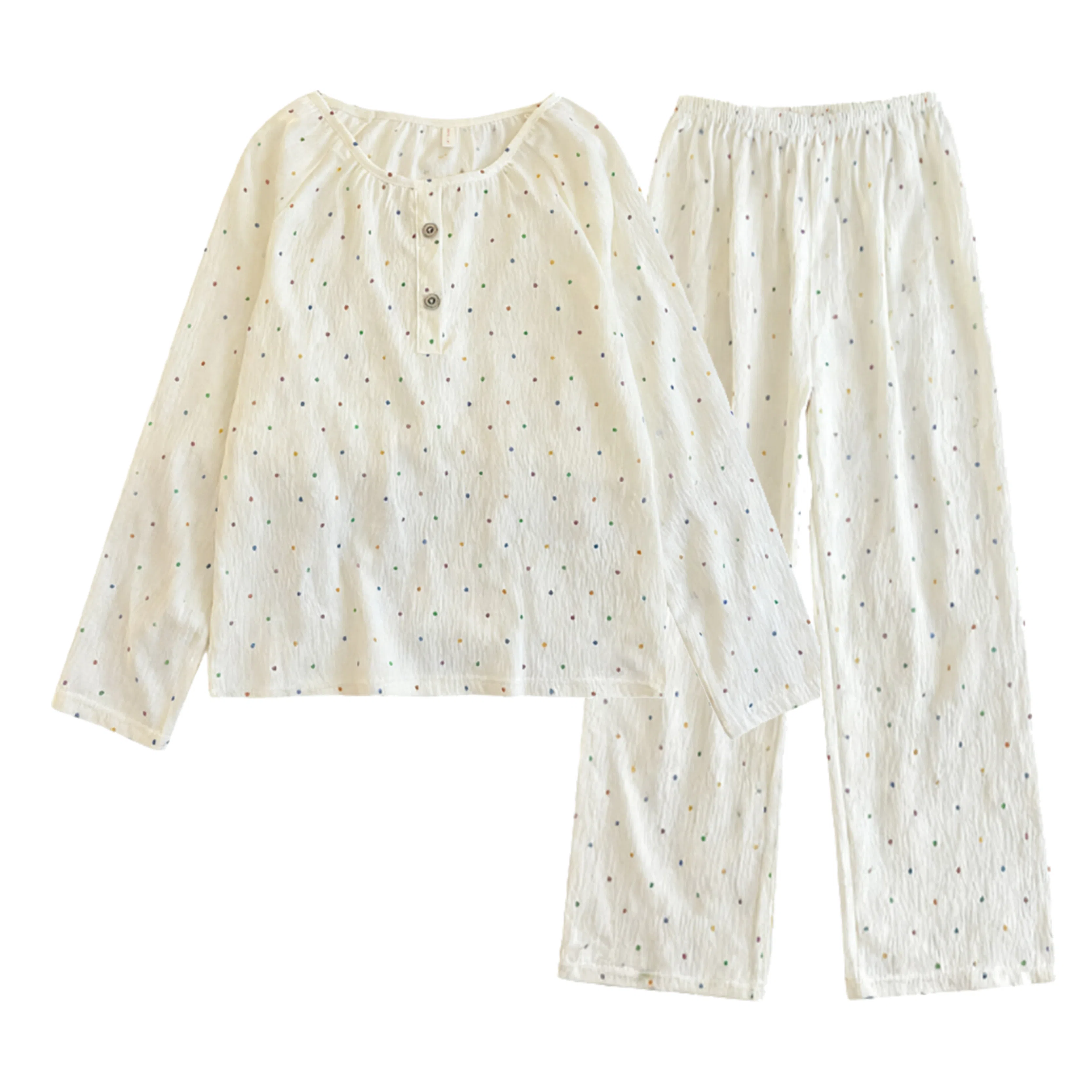 静英鸾 秋冬季圆领彩虹波点甜美风休闲舒适家居服睡衣套装 女款