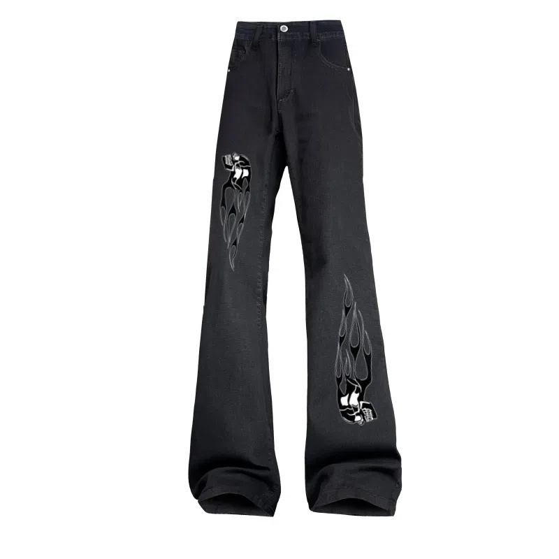 AMBER LIGHT Paris Retro Flame Skull Jeans