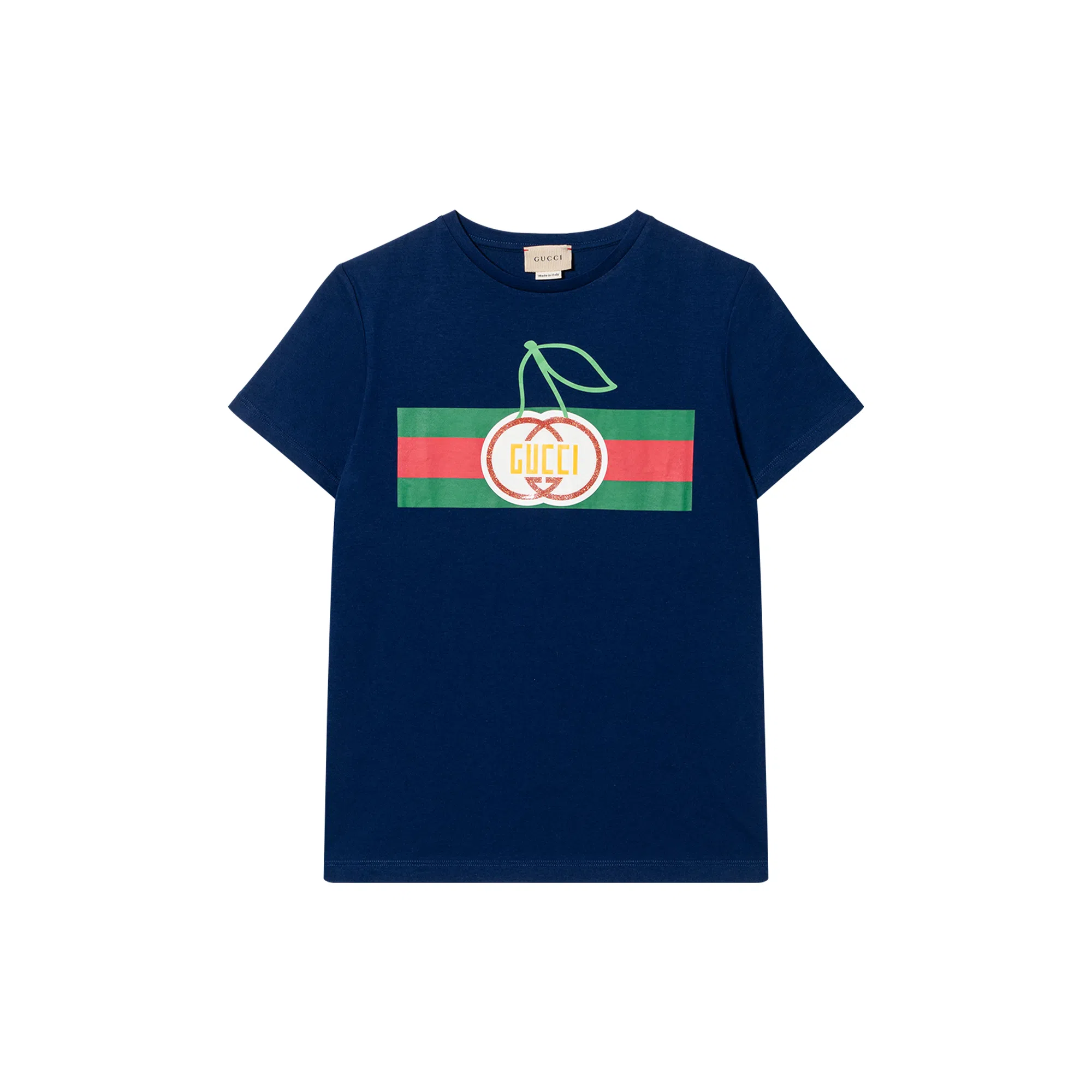 GUCCI Kids FW22 Logo Stripe Print T-Shirt Blue