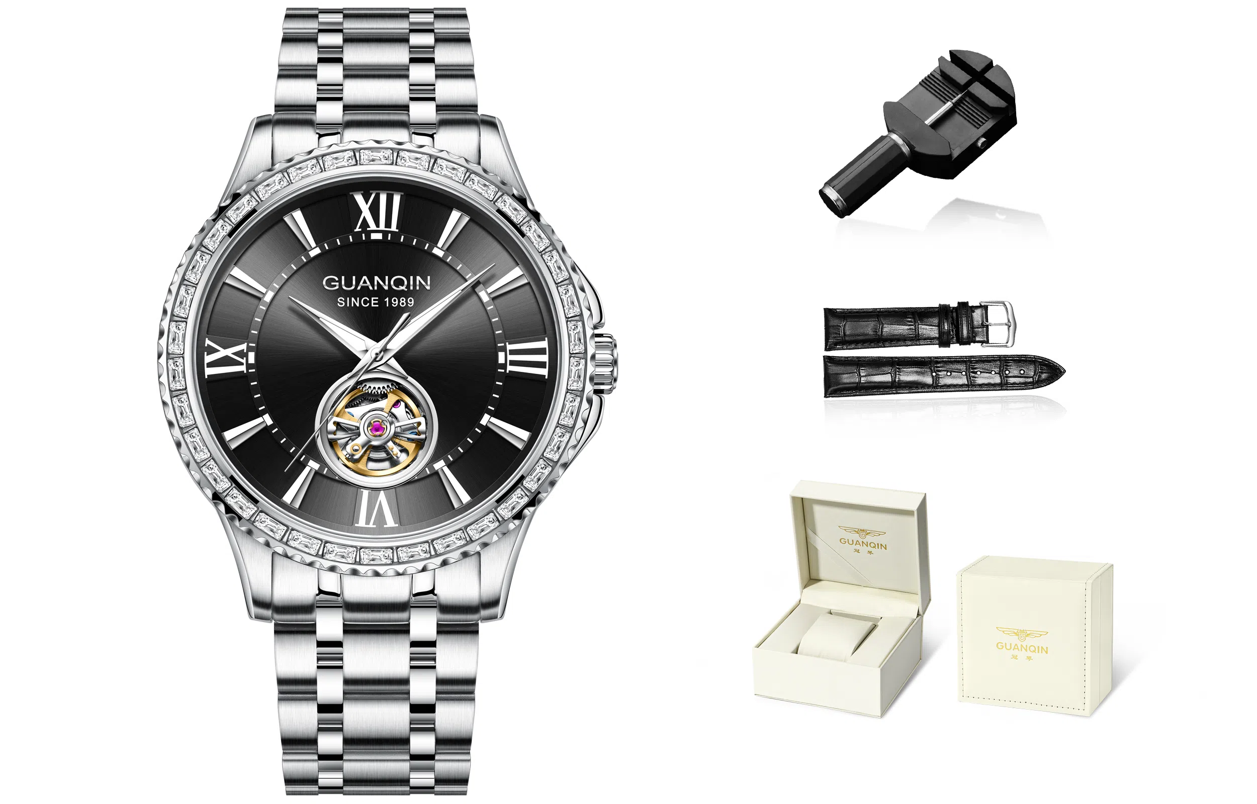 Guanqin Sparkling Series Skeleton Flywheel Mechanical Watch