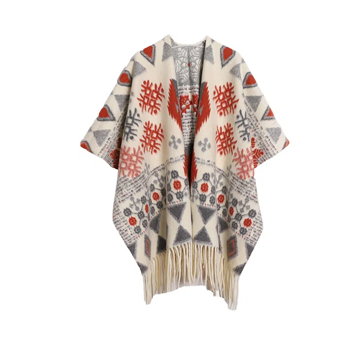 浪莎 民族风氛围感加厚斗篷旅游空调房开叉披风毛毯 礼盒装 聚酯纤维 披肩 女款