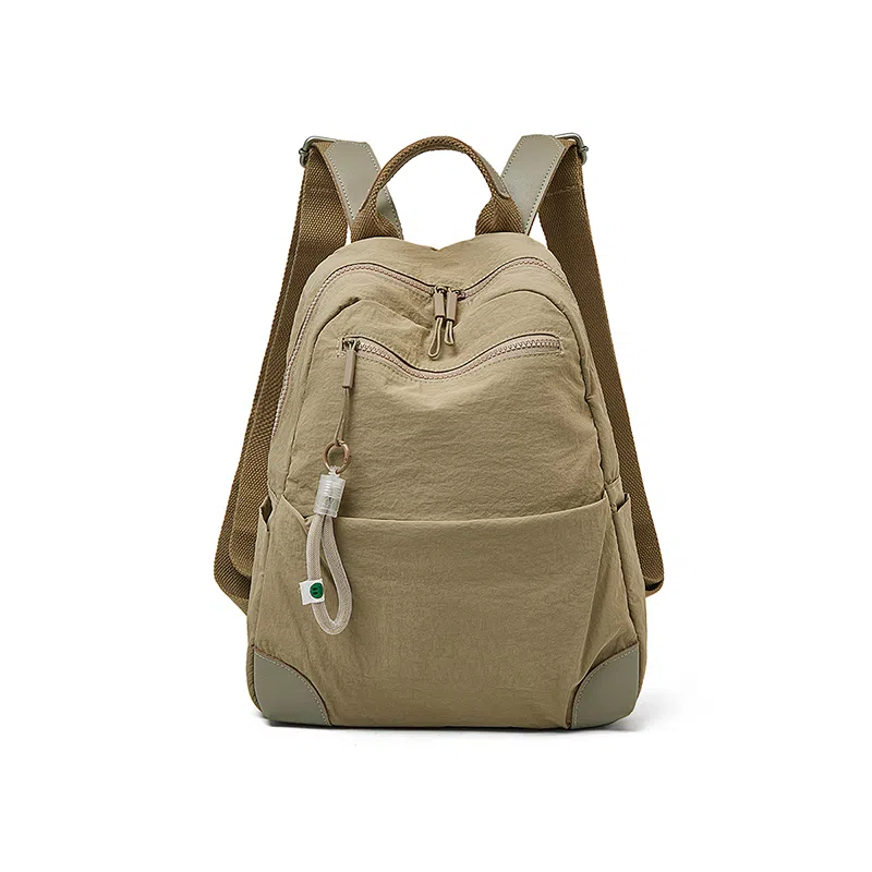 老人头 简约时尚纯色通勤休闲百搭背包大容量高中生大学生 织物 双肩包 男女同款情侣款 黑色/卡其色