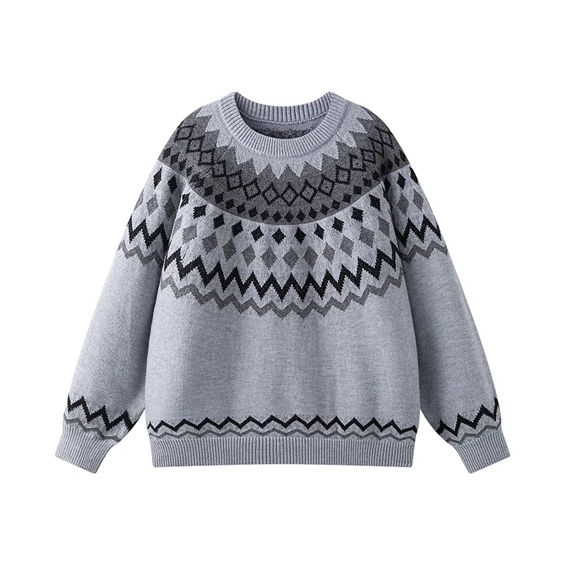 欧迪芬 时尚复古风设计感费尔岛提花个性几何图案潮流宽松透气亲肤舒适保暖户外休闲运动通勤百搭无性别穿搭圆领上衣长袖潮毛衣 男女同款