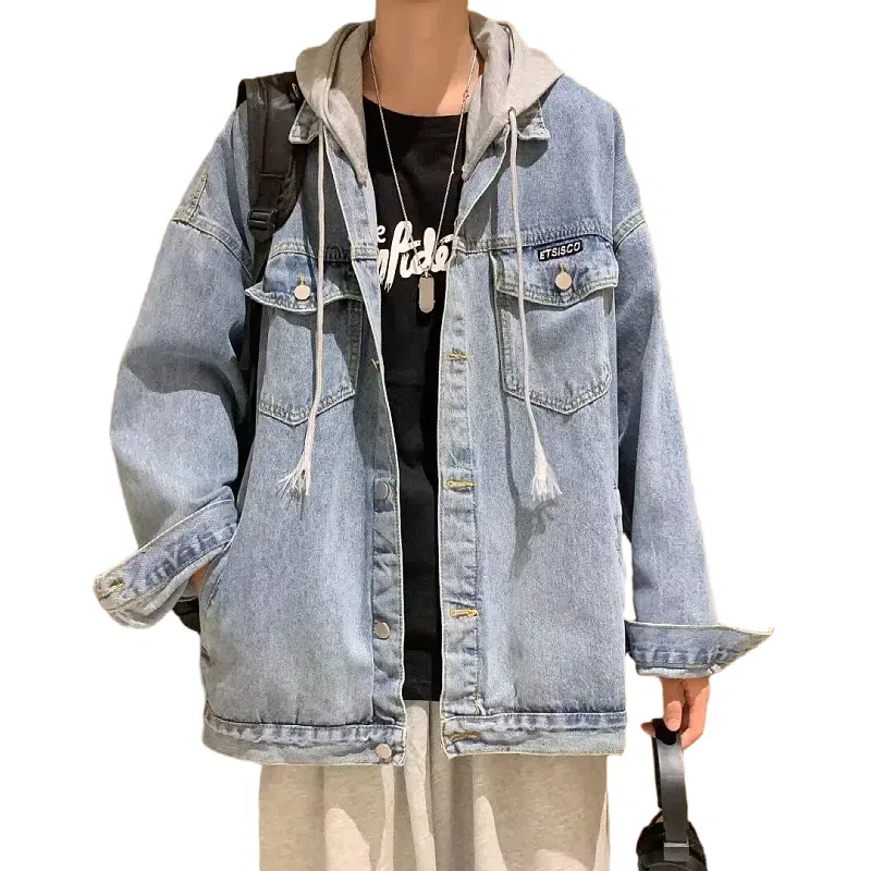 气质潮流文艺原宿百搭慵懒美式连帽流行时尚外套牛仔外套 男款