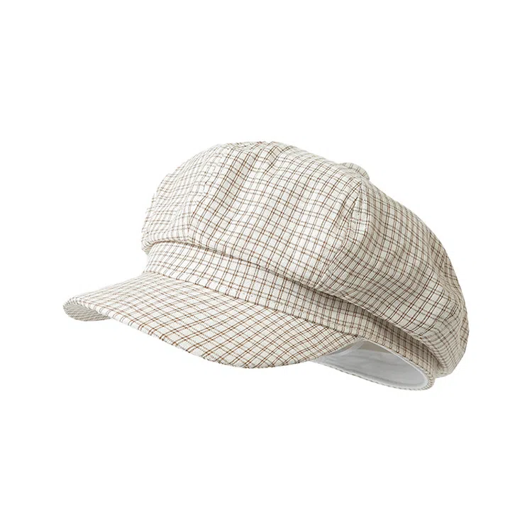 浪莎 韩系早秋千鸟格纹薄款复古英伦风百搭休闲 棉 贝雷帽 男女同款情侣款