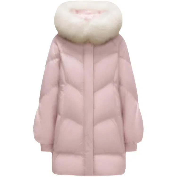 坦博尔 纯色连帽毛领羽绒服 女款