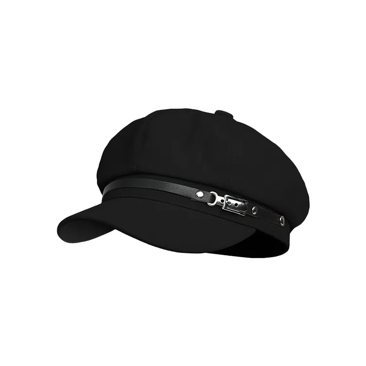 浪莎 英伦复古简约纯色金属扣八角帽时尚学院风文艺八角帽 腈纶 贝雷帽 女款