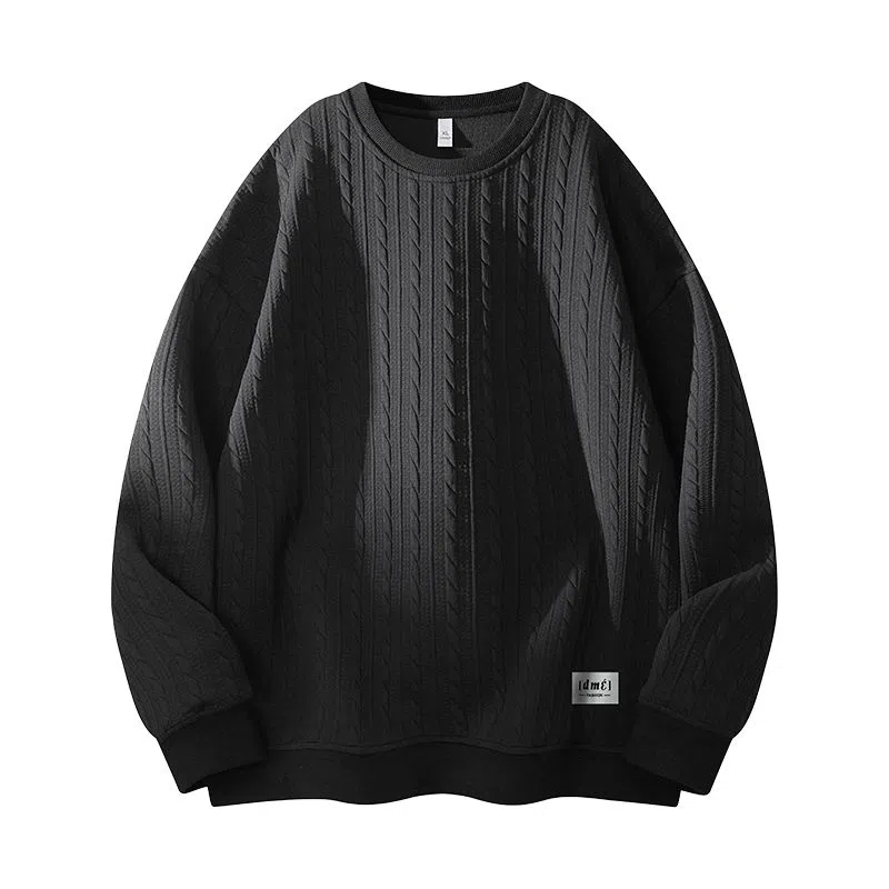 【dme】 时尚简约提花设计感圆领上衣纯色百搭休闲舒适套头长袖卫衣 男女同款