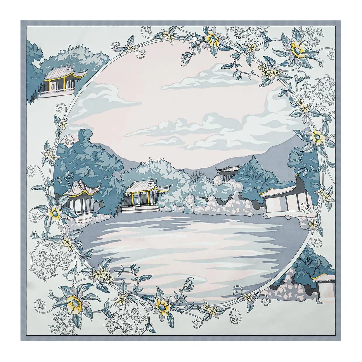 一米画纱 婉约江南中式真丝大方巾时尚印花舒适独特图案优雅百搭 桑蚕丝 丝巾 女款