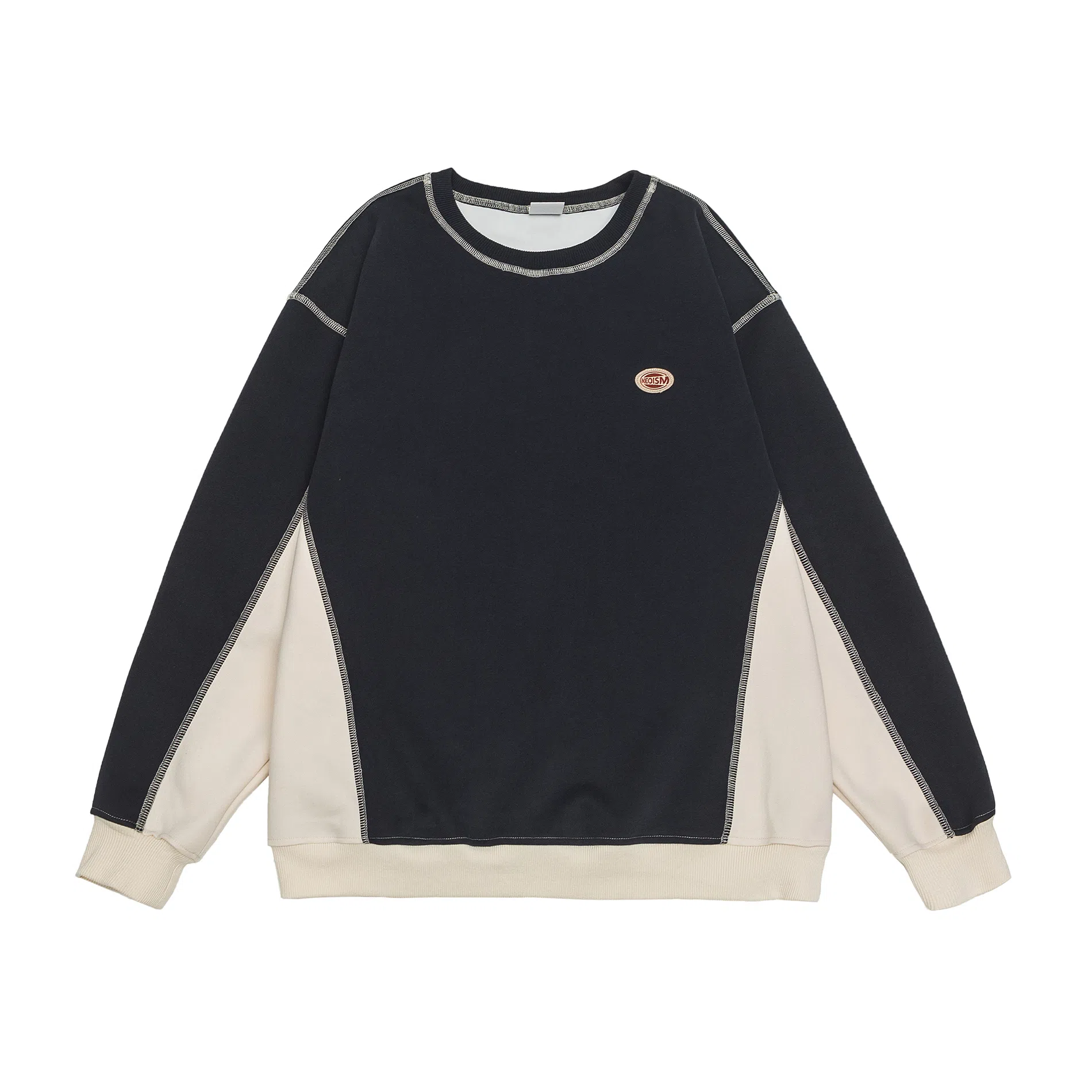 【dme】 美式撞色拼接上衣藏青百搭长袖潮牌休闲运动个性重磅宽松圆领卫衣 男女同款