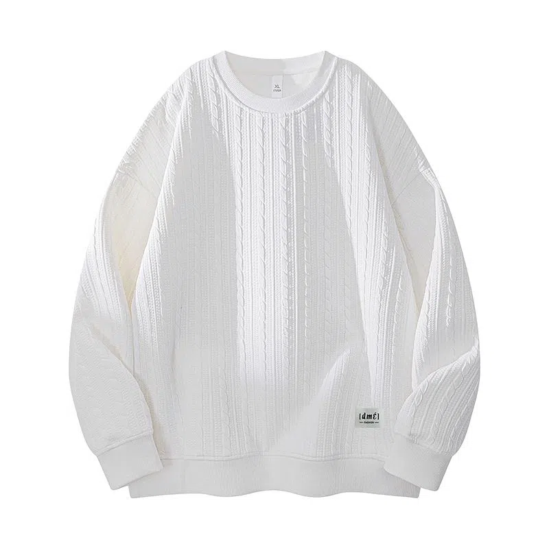 【dme】 时尚简约提花设计感圆领上衣纯色百搭休闲舒适套头长袖卫衣 男女同款