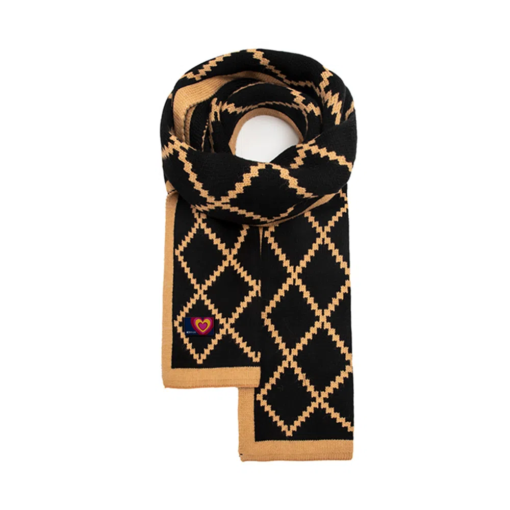 红豆 温暖舒适菱形格提花图案优雅气质保暖 聚酯纤维 绒线围巾 男女同款情侣款