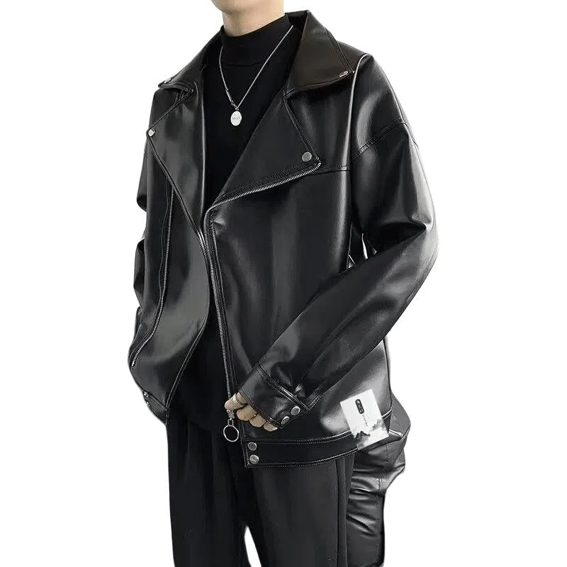 【个性痞帅机车斜拉链外套】布客行 狂野不羁顺滑细腻材质挺括有筋骨宽松潮牌百搭休闲美拉德色系复古做旧风格夹克 男女同款