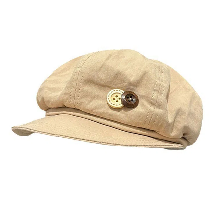 浪莎 韩系田园风纽扣八角云朵 薄款大头围出街美拍显脸小 棉 贝雷帽 女款