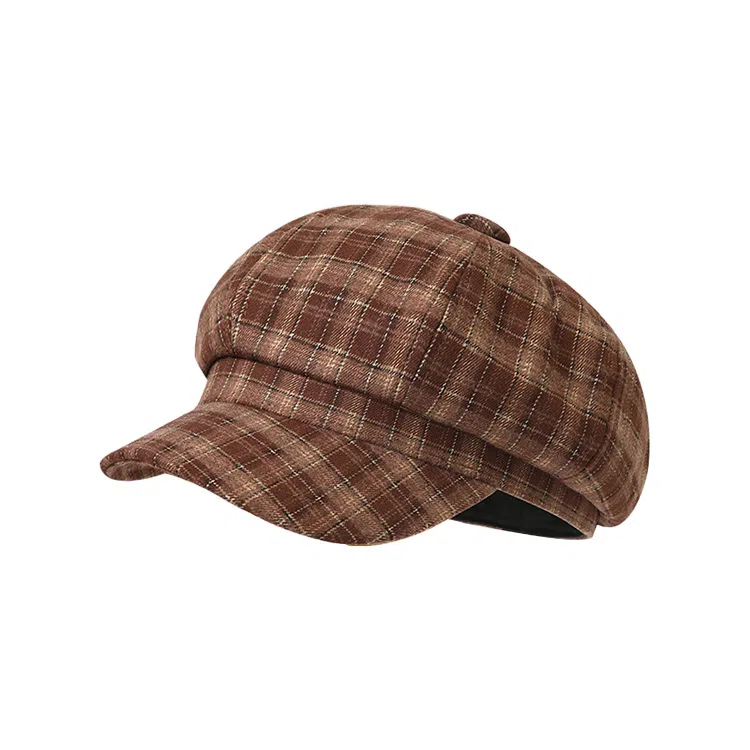 浪莎 复古格纹运动八角时尚简约大头围小众设计显脸小八角 棉 贝雷帽 男女同款情侣款