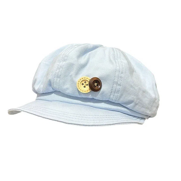 浪莎 韩系田园风纽扣八角云朵 薄款大头围出街美拍显脸小 棉 贝雷帽 女款