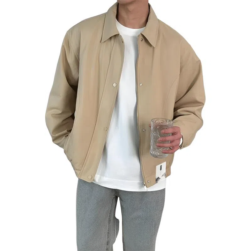 【复古工装风纯色翻领外套】布客行 美式高街痞帅机车飞行员酷飒百搭皮衣宽松显瘦高级感亲肤日常出行服短款上衣夹克 男女同款