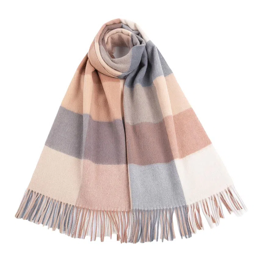 红豆 柔软舒适百搭经典格纹时尚 羊毛 绒线围巾 男女同款情侣款