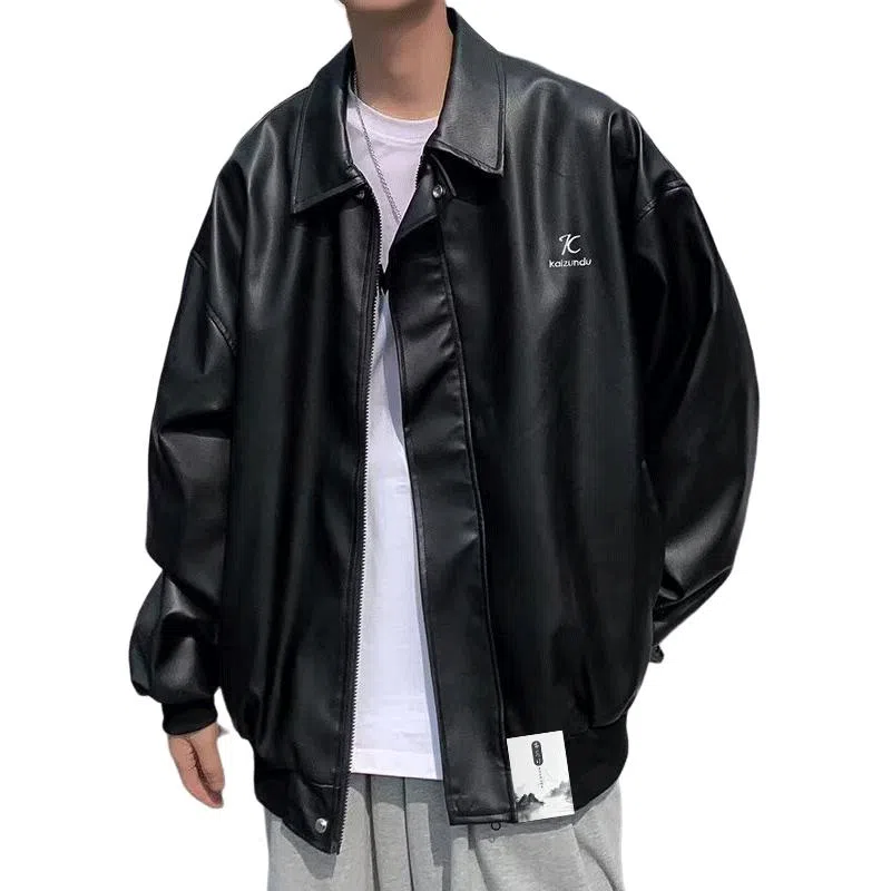 【机车机能风纯色防水仿皮外套】布客行 痞帅酷飒不羁狂野硬朗摇滚叛逆霸气有型气场级感慵懒宽松重磅舒适通勤个性夹克 男女同款