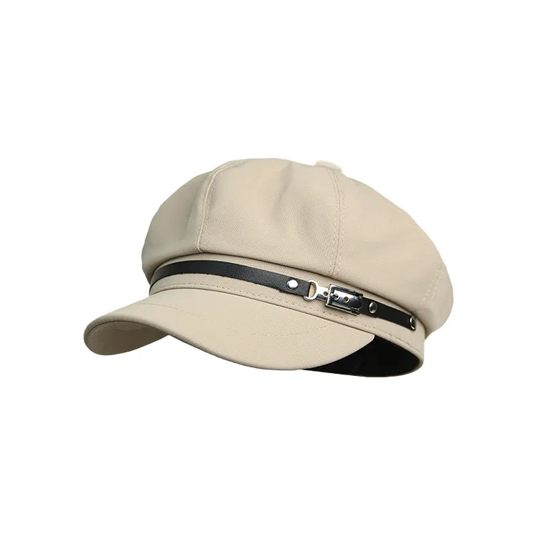 浪莎 英伦复古简约纯色金属扣八角帽时尚学院风文艺八角帽 腈纶 贝雷帽 女款