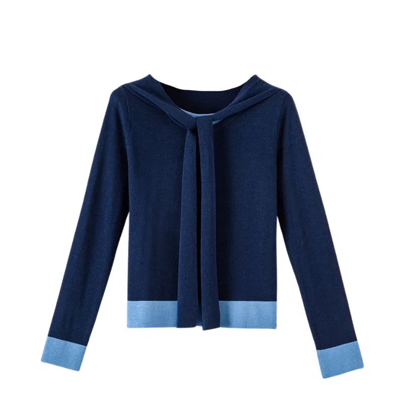 晚白 含羊毛有弹力简约圆领修身版型针织衫 女款