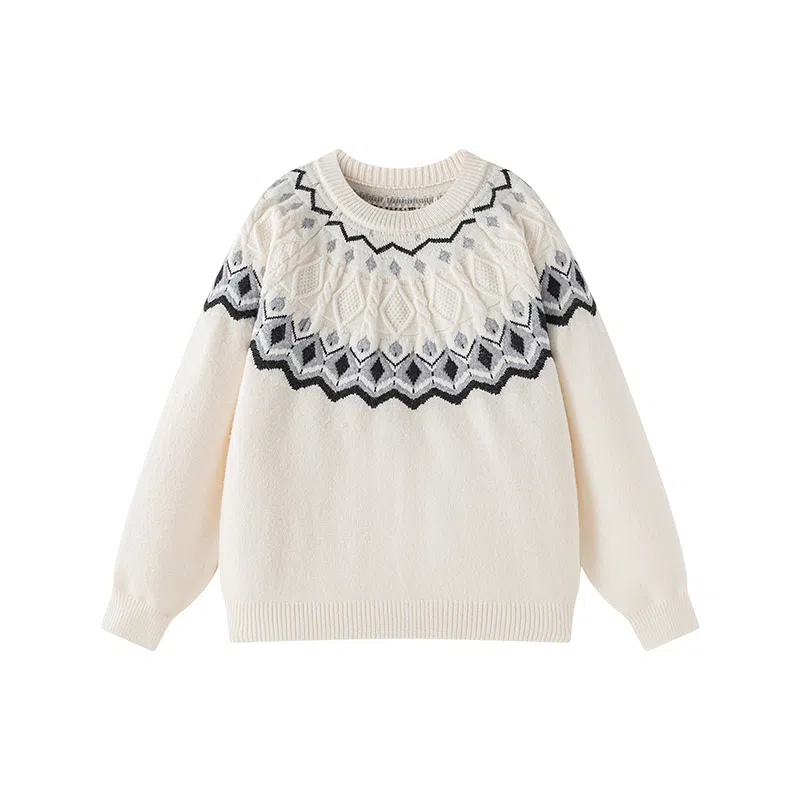 欧迪芬 美式复古时尚设计感个性菱形印花原宿风休闲潮流高级感柔软舒适保暖亲肤户外运动通勤百搭圆领长袖针织衫外穿慵懒风毛衣 男女同款