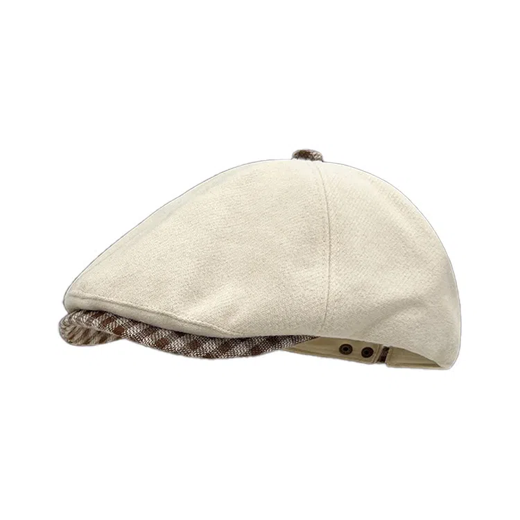 浪莎 韩版复古英伦风格纹帽檐前进帽休闲百搭时尚潮流可反戴画家帽 棉 贝雷帽 女款